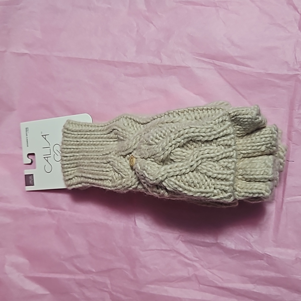 CALIA Womenās Cable Pop Top Mitten: NATURAL: NEW WITH TAGS: ONE SIZE FITS MOST